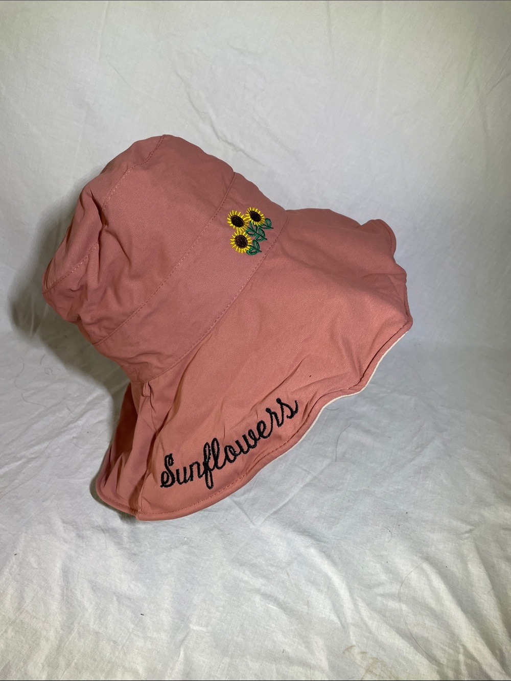 Sunflowers Embroidered Bucket Hat in Dusty Rose